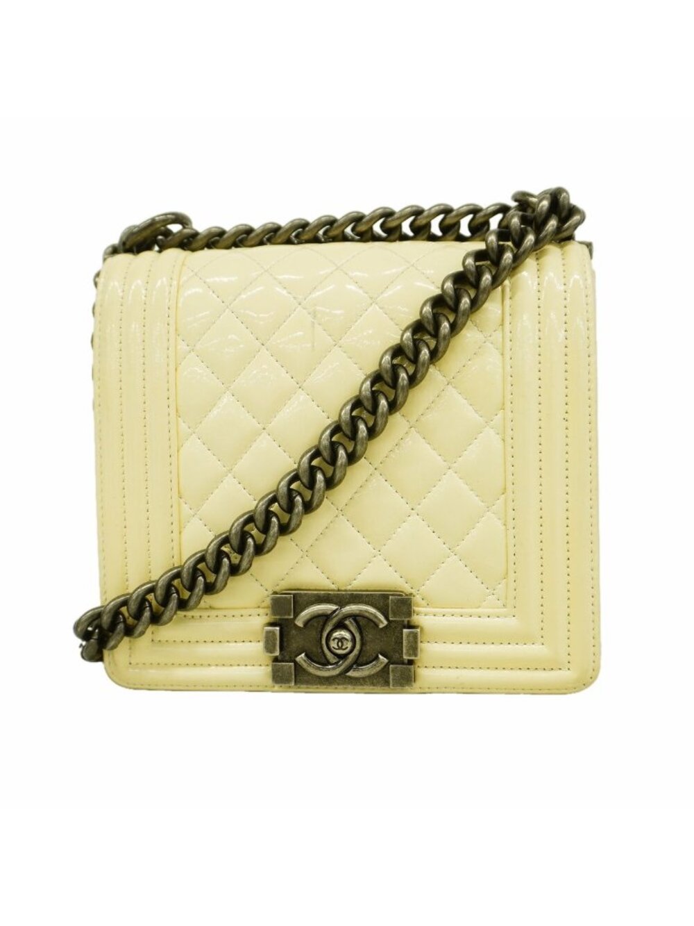 Chanel Shoulder Bag Boy Patent Leather White Silver